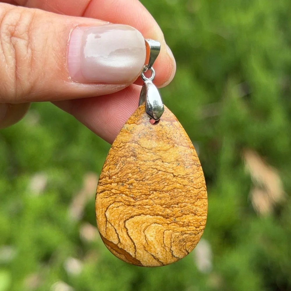 925 silver plated picture‎ jasper pendant 1448